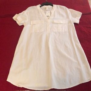 White linen shirt dress
